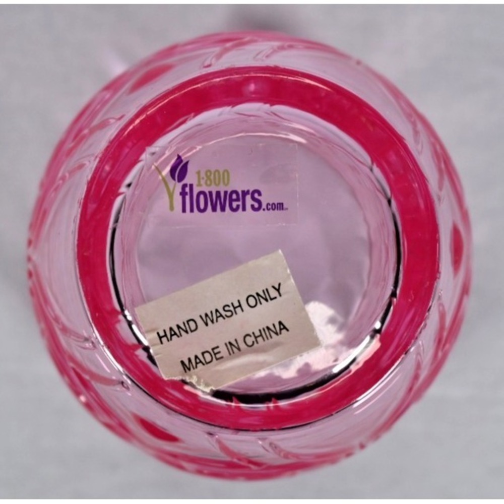 Sweet Heart Medley Pink Pressed Glass Vase Heavy Embossed Flowers 8.5" - Picture 7 of 7